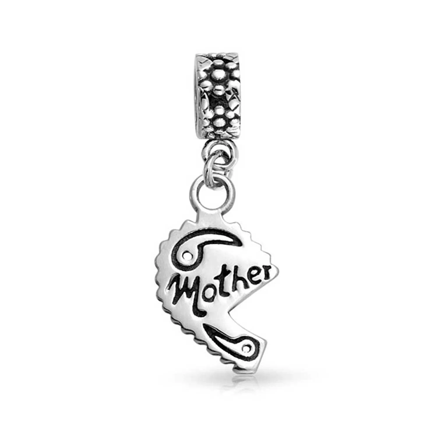 BFF Mom Daughter 2PC Split Heart Dangle Bead Charm Sterling Silver