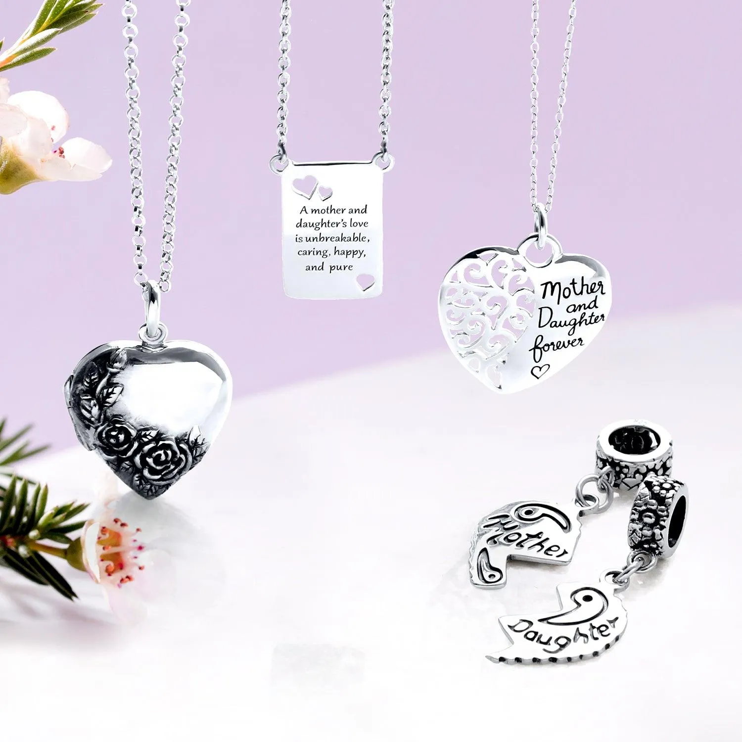 BFF Mom Daughter 2PC Split Heart Dangle Bead Charm Sterling Silver