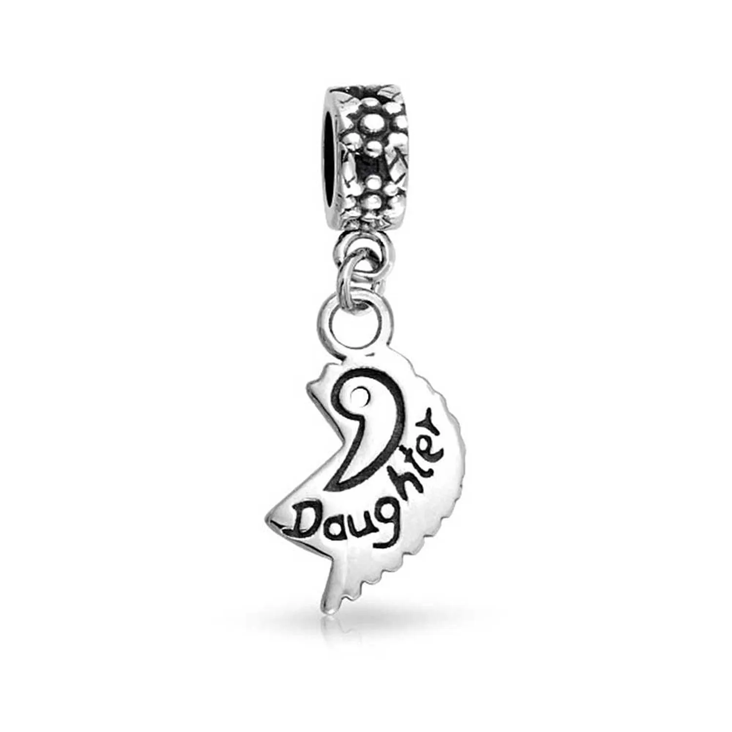 BFF Mom Daughter 2PC Split Heart Dangle Bead Charm Sterling Silver