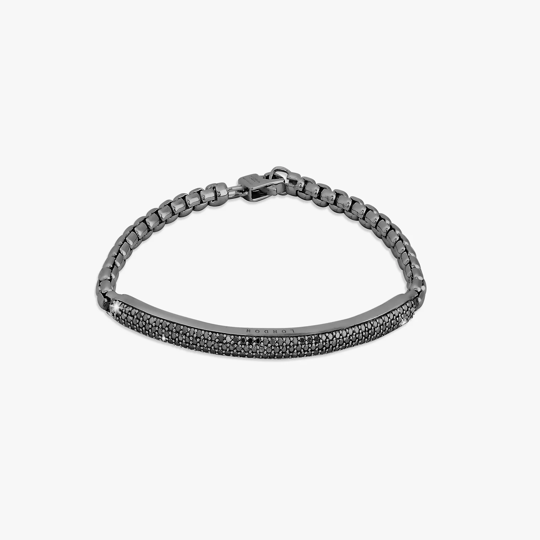 Black rhodium plated sterling silver Windsor bracelet with black diamonds