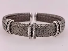 Black Rhodium Sterling Silver and CZ Cuff Bracelet