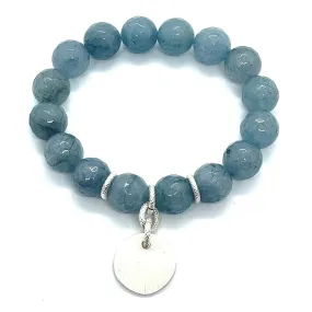 Blue Jade And Matte Silver Stretch Bracelet With Charm