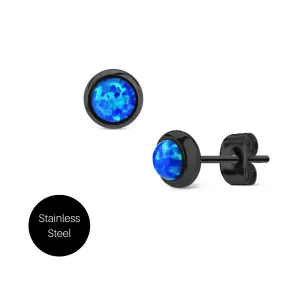 Blue Opal Stud Earrings in Stainless Steel