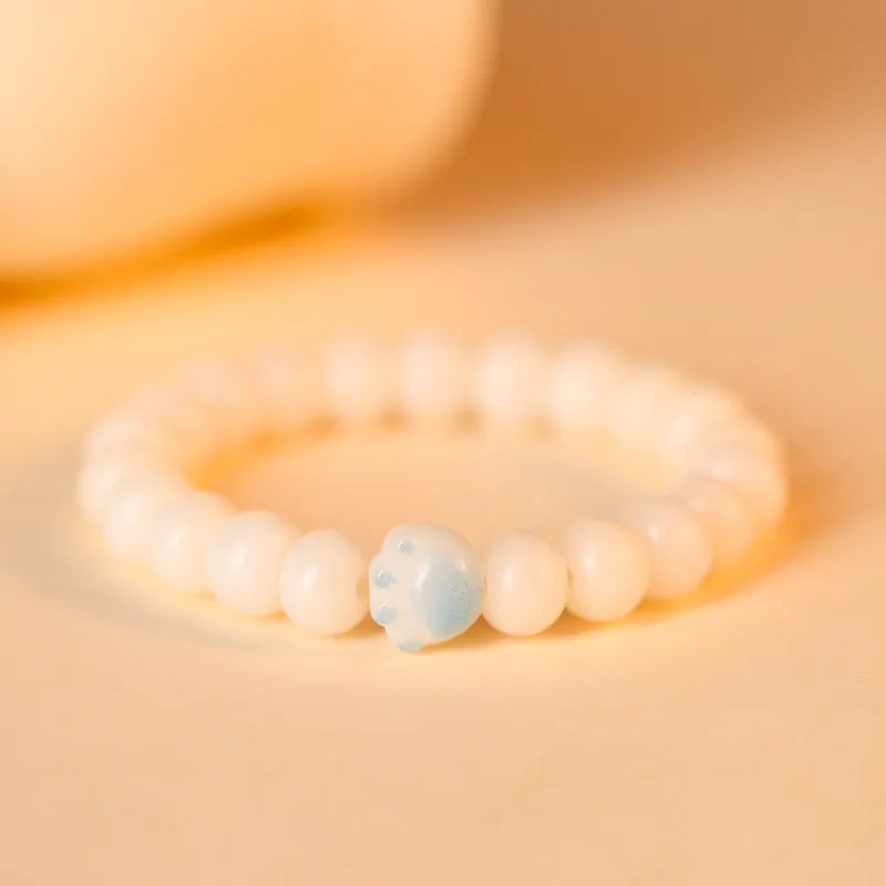 Bodhi Root and White Jade Sterling Silver Bracelet