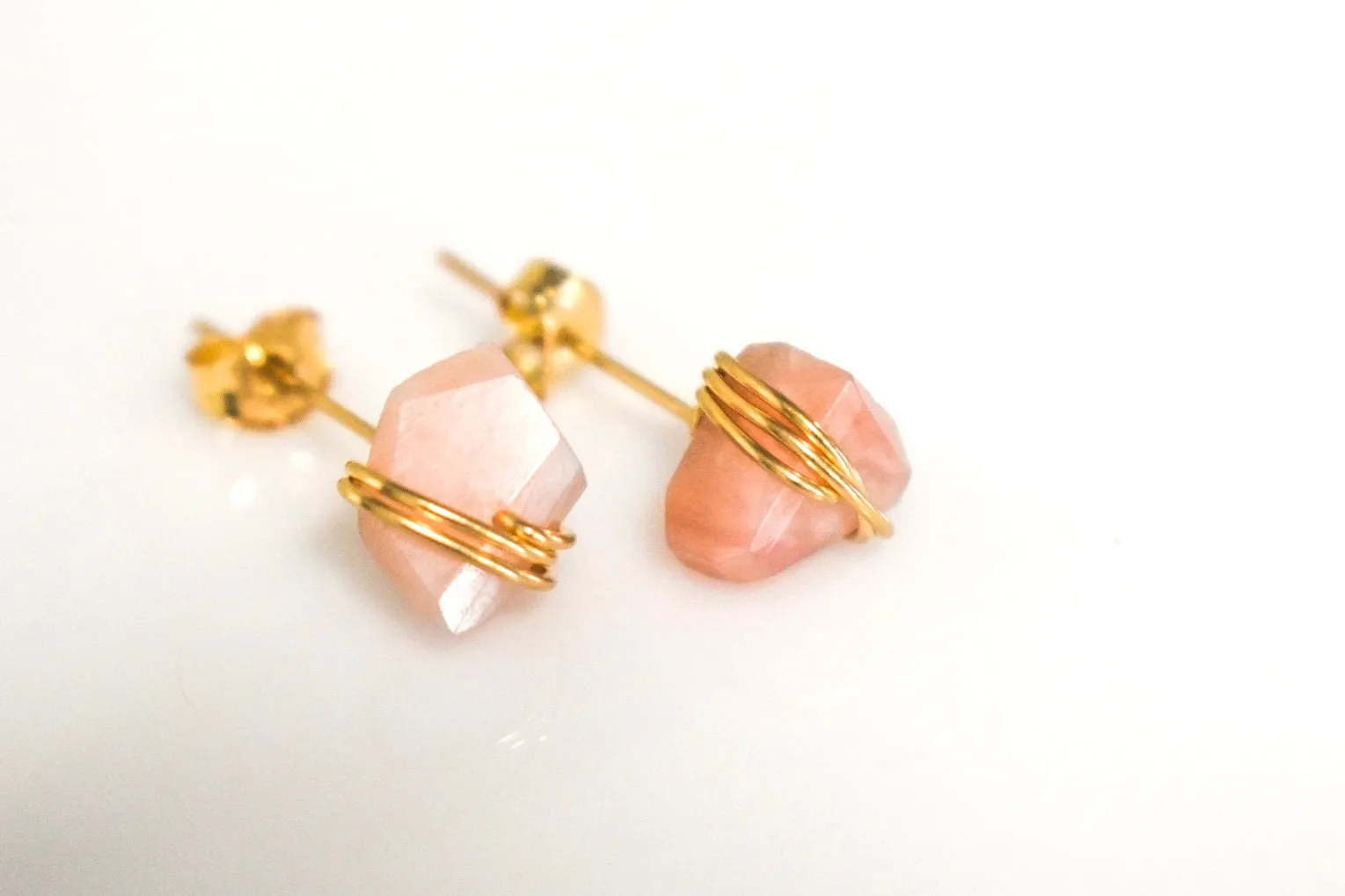 Boho Pink Opal Stud Earrings