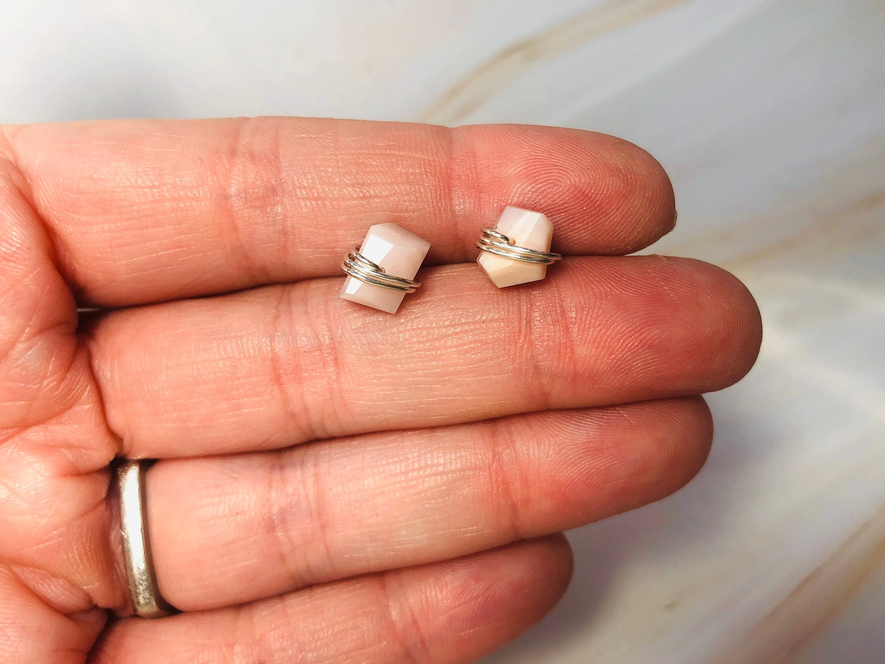 Boho Pink Opal Stud Earrings