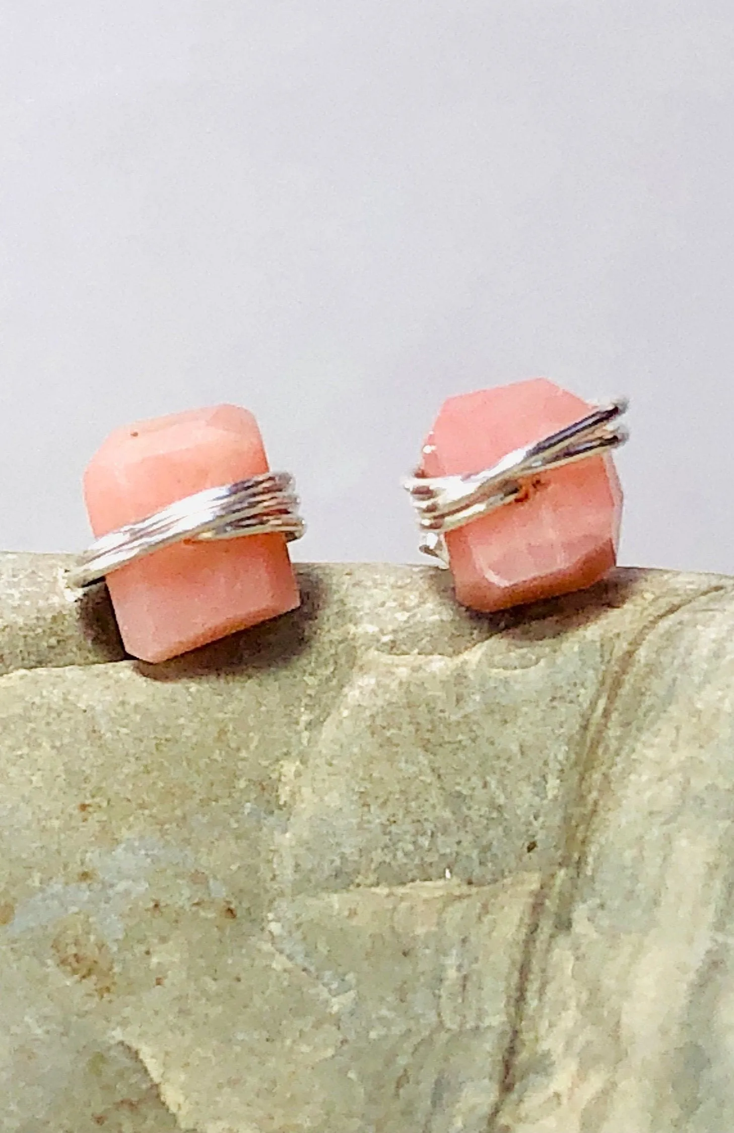 Boho Pink Opal Stud Earrings