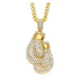Boxing Gloves Diamond Boxing Jewelry Boxing Gloves Chain Simulated Diamond Gold Silver Color Metal Alloy 24in.