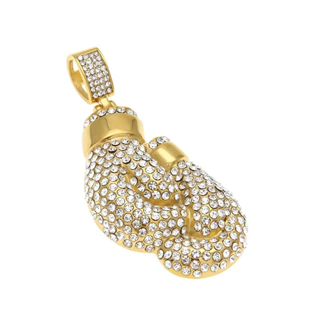 Boxing Gloves Diamond Boxing Jewelry Boxing Gloves Chain Simulated Diamond Gold Silver Color Metal Alloy 24in.