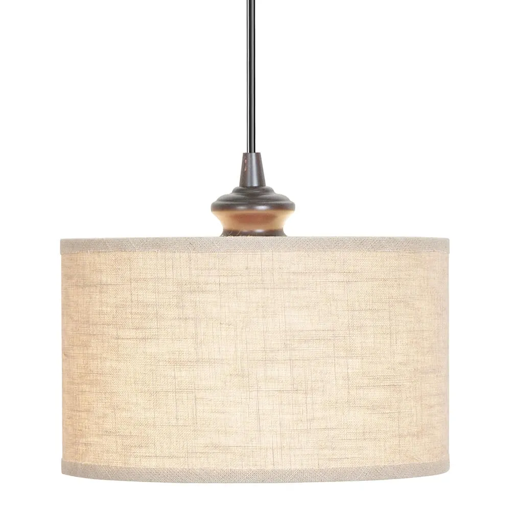 Brushed Bronze Linen Drum Shade Instant Pendant Recessed Can Conversion Kit