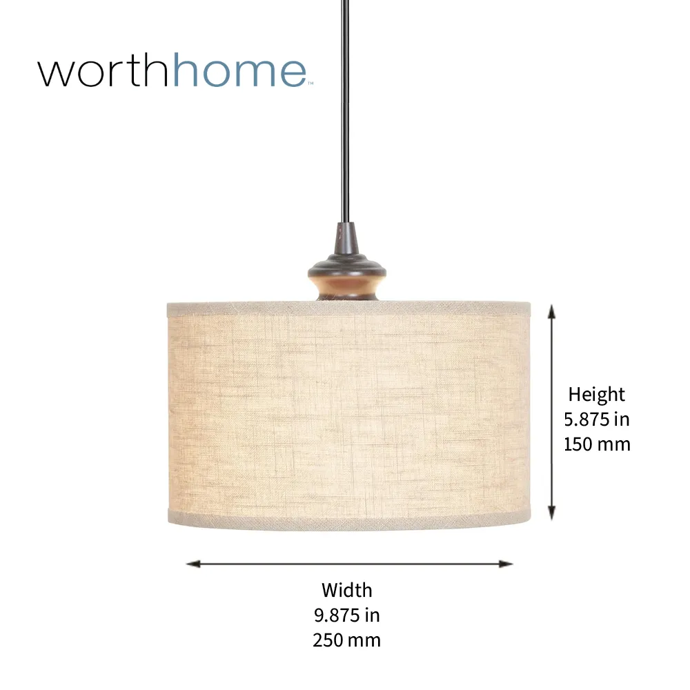 Brushed Bronze Linen Drum Shade Instant Pendant Recessed Can Conversion Kit