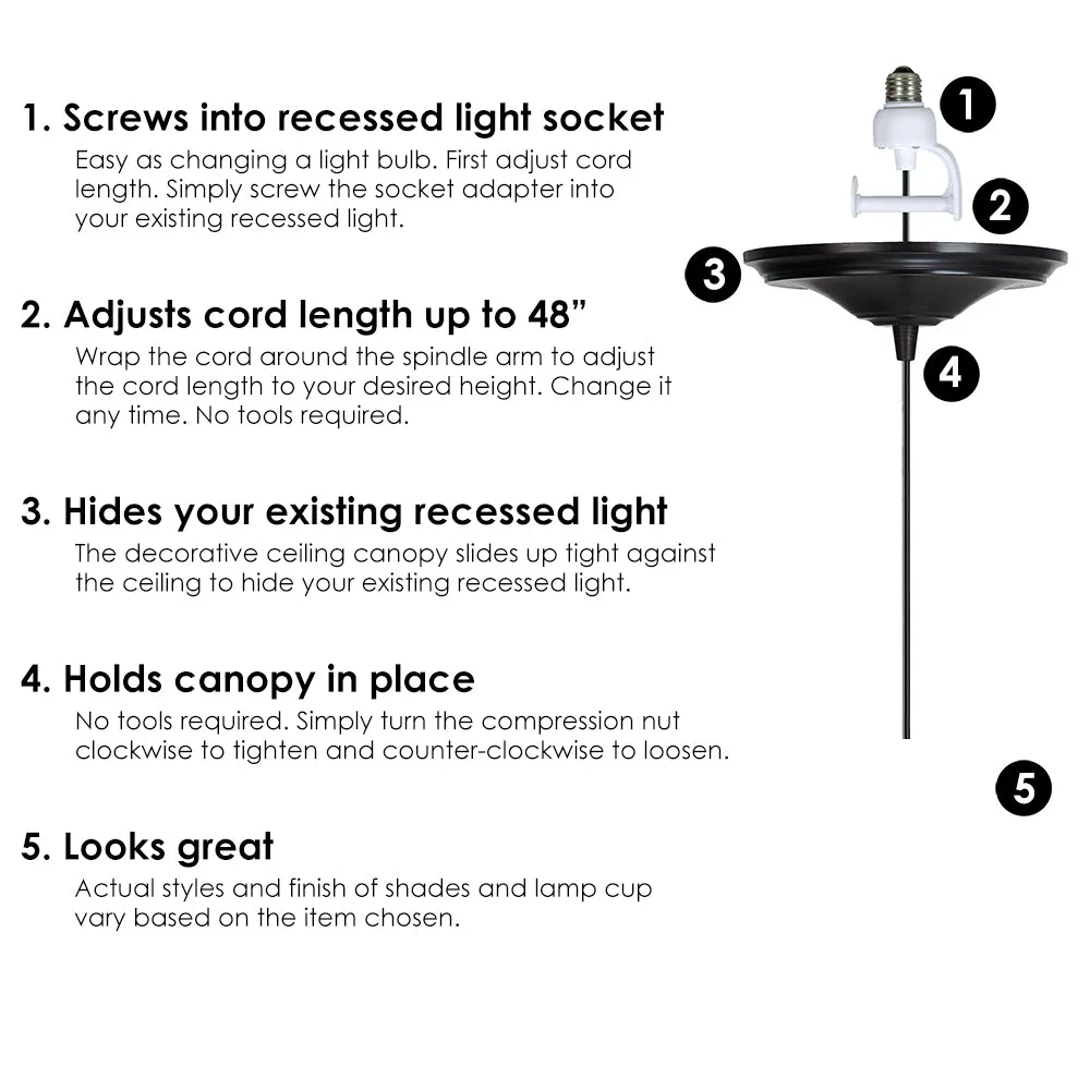 Brushed Bronze Linen Drum Shade Instant Pendant Recessed Can Conversion Kit
