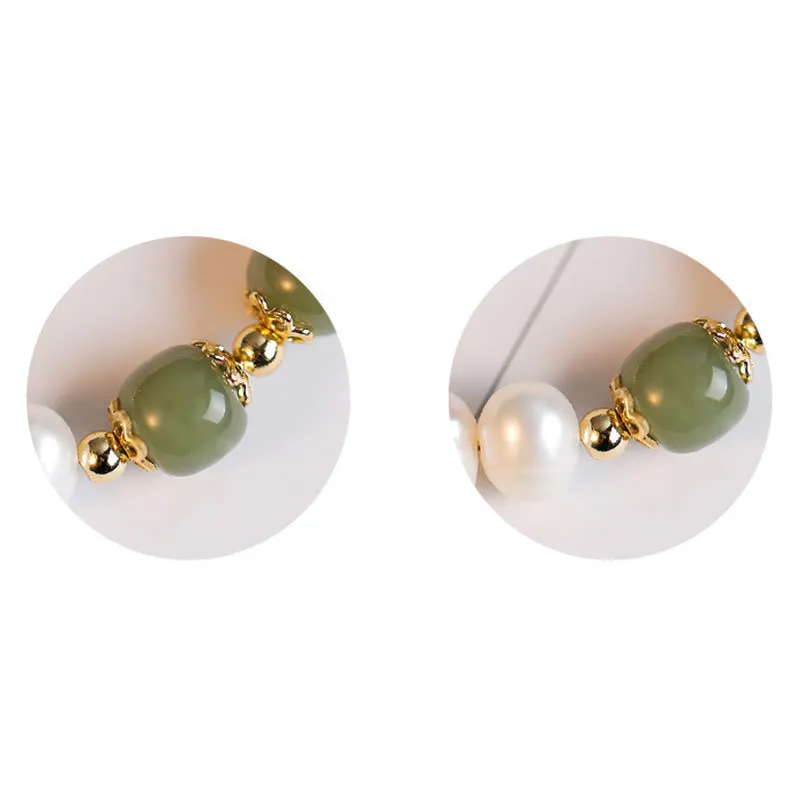 Buddha Stones 14K Gold Plated Natural Pearl Hetian Cyan Jade White Jade Sincerity Bead Chain Bracelet
