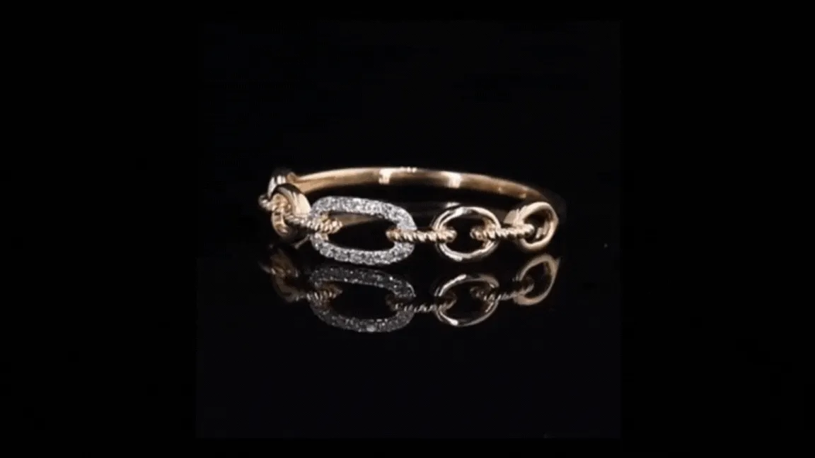 Cable Link 14K Solid Yellow Gold with 14 Natural Diamonds Ring Band for Women