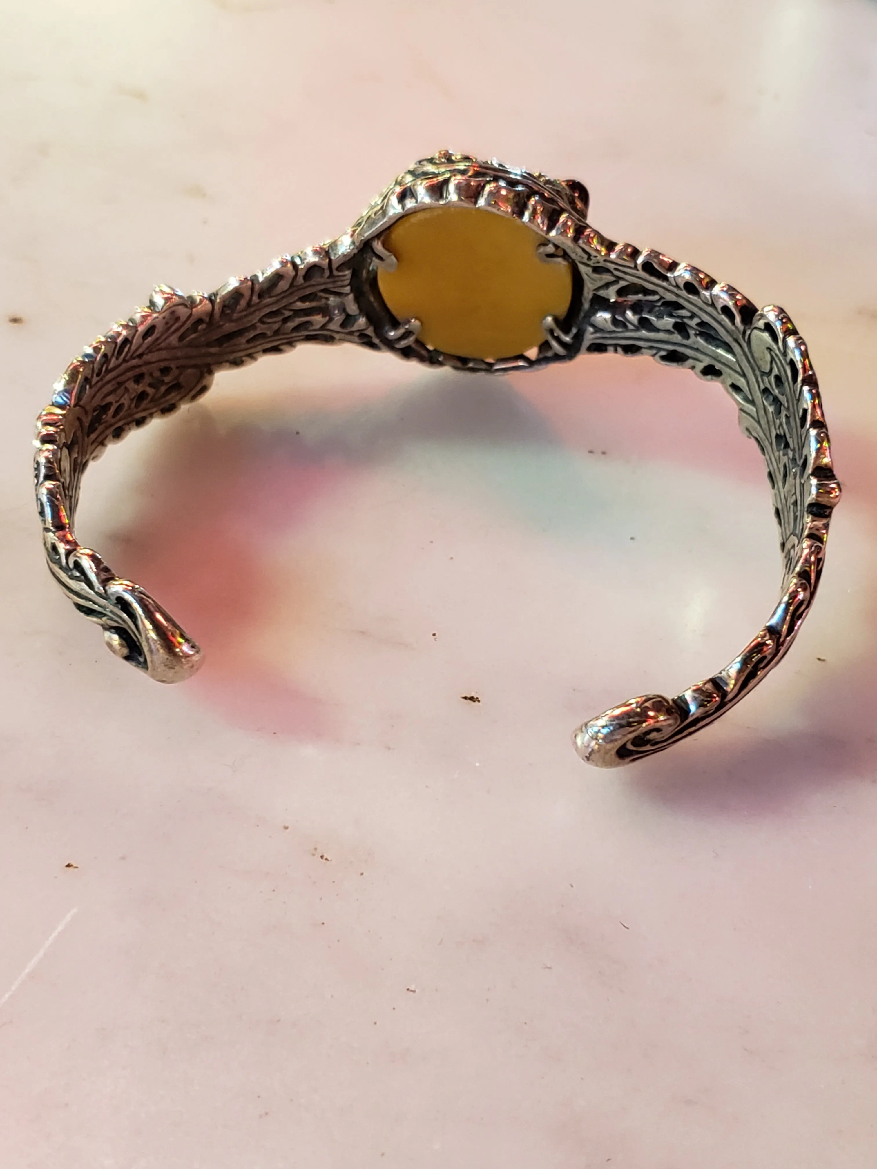 Carolyn Pollack Yellow Quartzite, Hessonite Garnet & Smoky Quartz Sterling Cuff Bracelet
