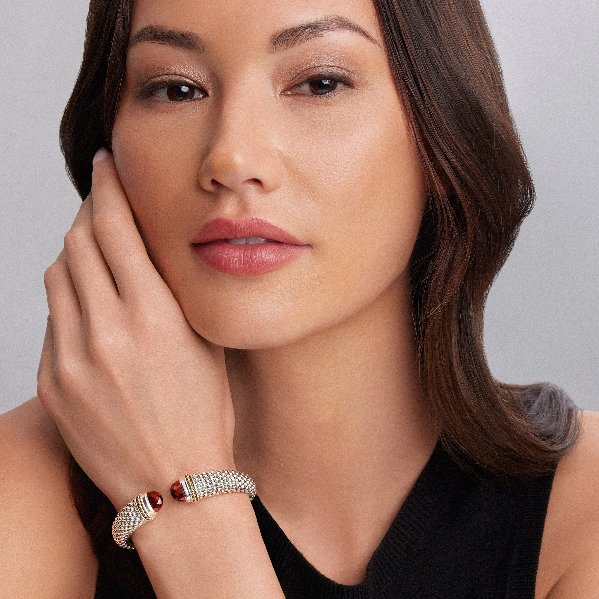 Caviar Color Garnet Cuff Bracelet | 12mm