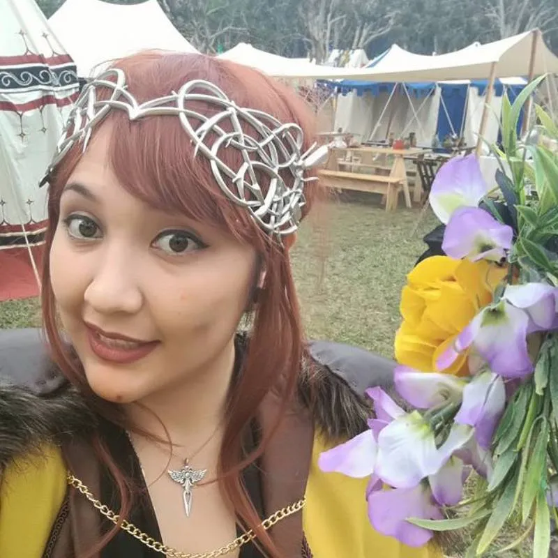 Celtic Medieval Tiara with Ribbon Tie in Gold
