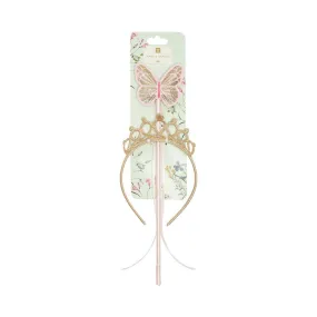 Children's Gold & Pink Fairy Wand & Tiara Set