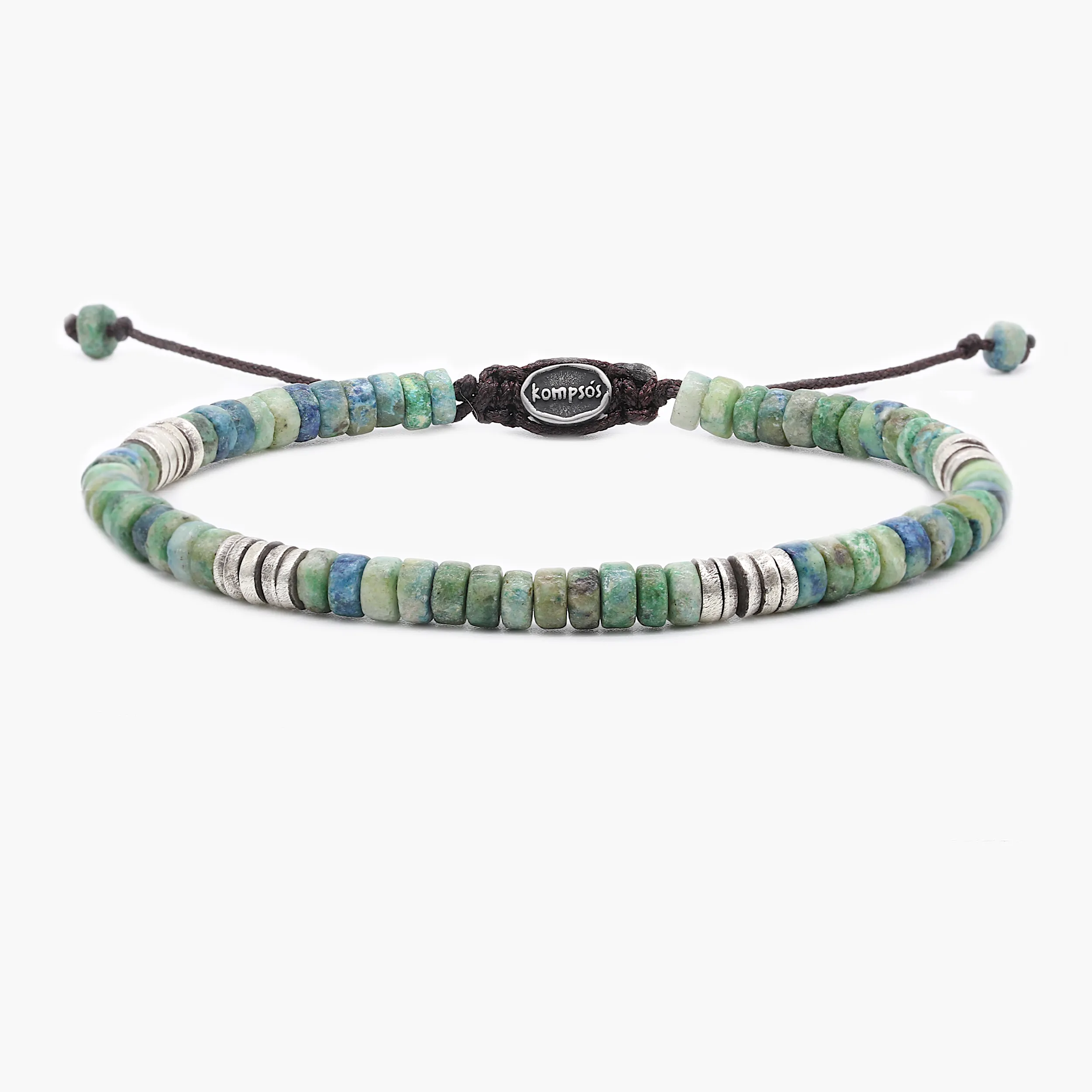 Chrysocolla Stone And Sterling Silver Disc Beads Bracelet