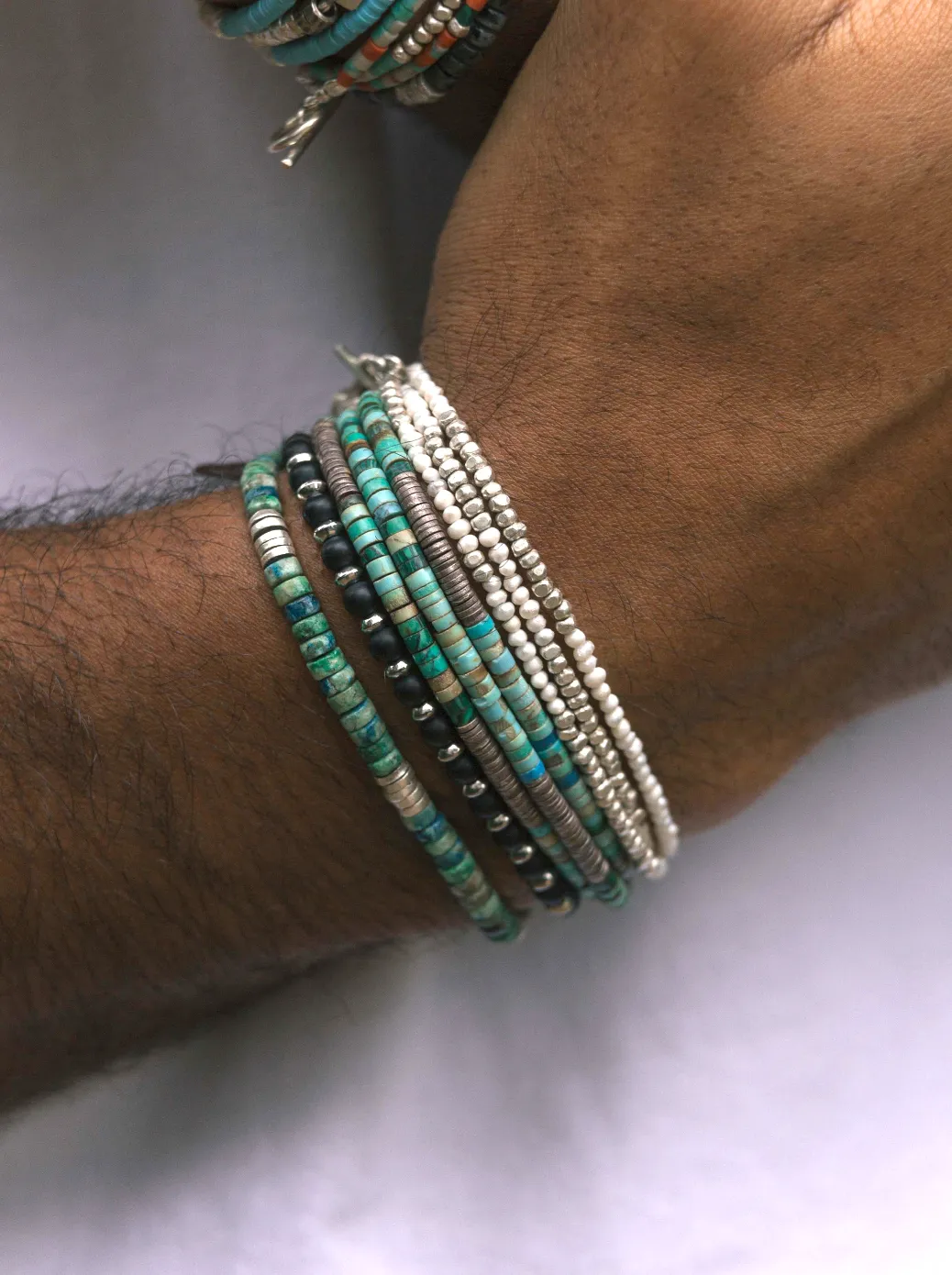 Chrysocolla Stone And Sterling Silver Disc Beads Bracelet