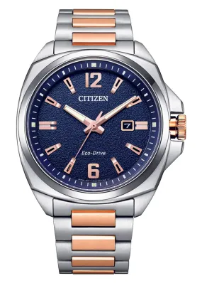 CITIZEN GENTS ECO-DRIVE BLUE DIAL BITONE ROSE STAINLESS AW1726-55L