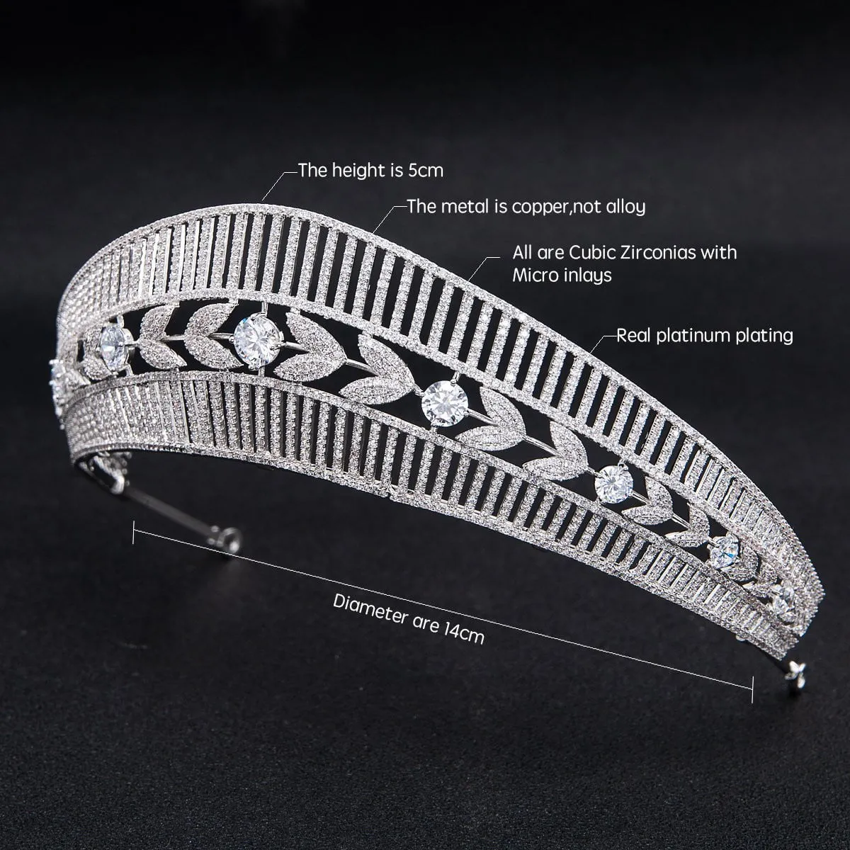 Classic Zirconia Royal Replica Tiara,Silver Wedding Leaves Hair Accessories CH10222