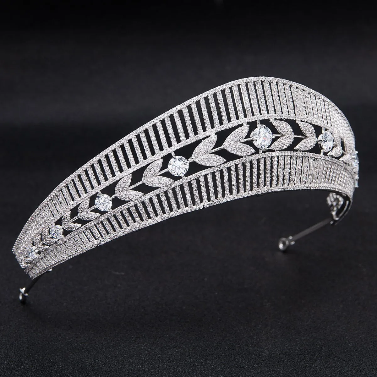 Classic Zirconia Royal Replica Tiara,Silver Wedding Leaves Hair Accessories CH10222