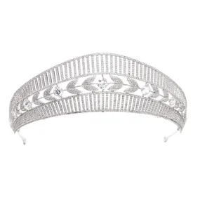 Classic Zirconia Royal Replica Tiara,Silver Wedding Leaves Hair Accessories CH10222