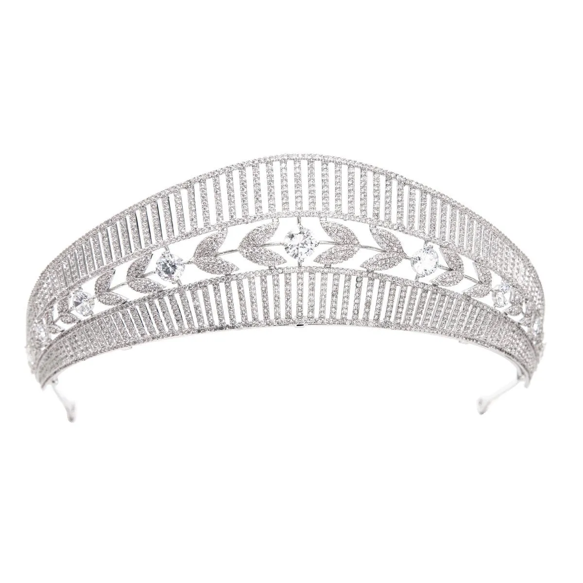 Classic Zirconia Royal Replica Tiara,Silver Wedding Leaves Hair Accessories CH10222