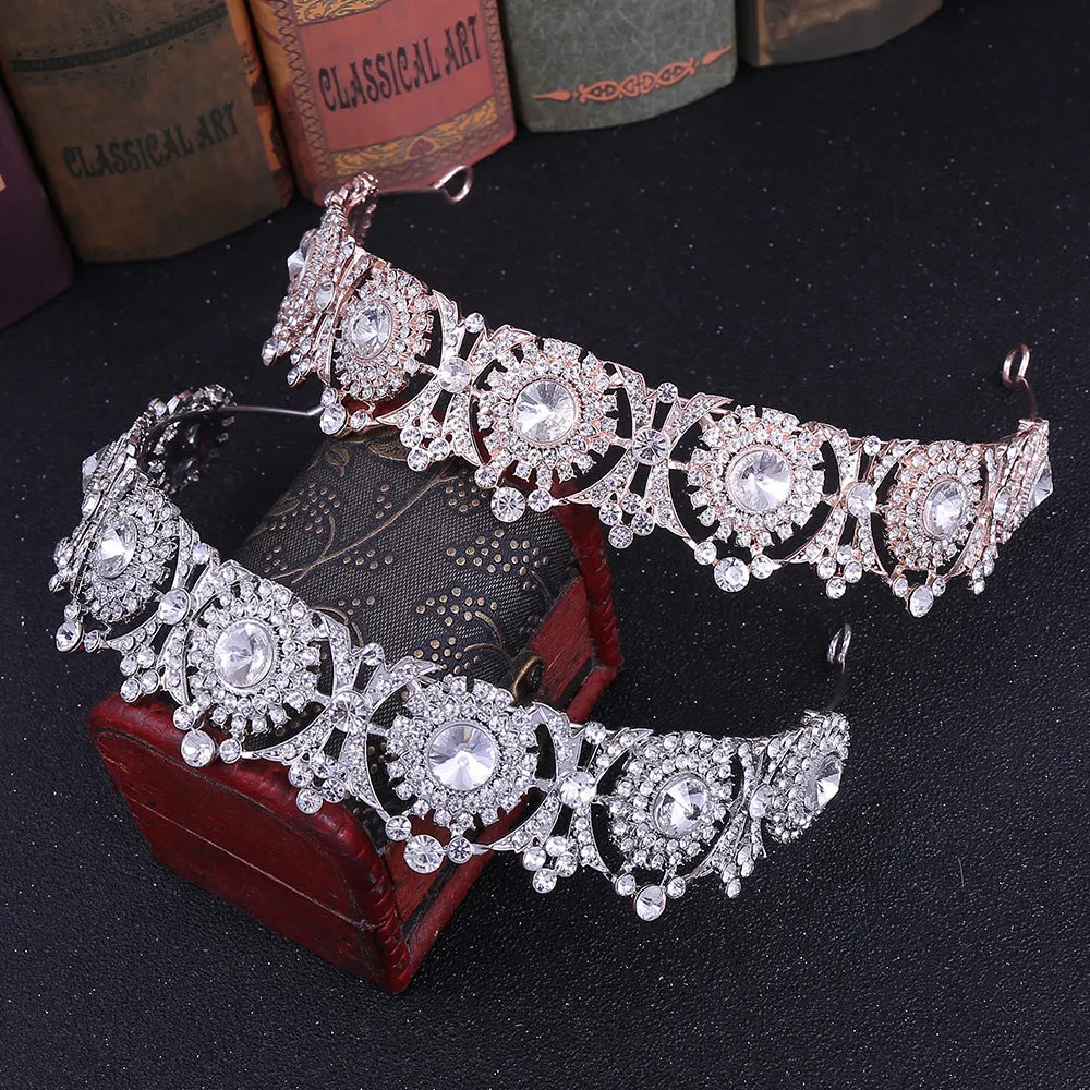 Color Princess Full Crystal Crown Tiaras For Women Luxury Rhinestone Girls Tiaras Bride Wedding Hair Jewelry