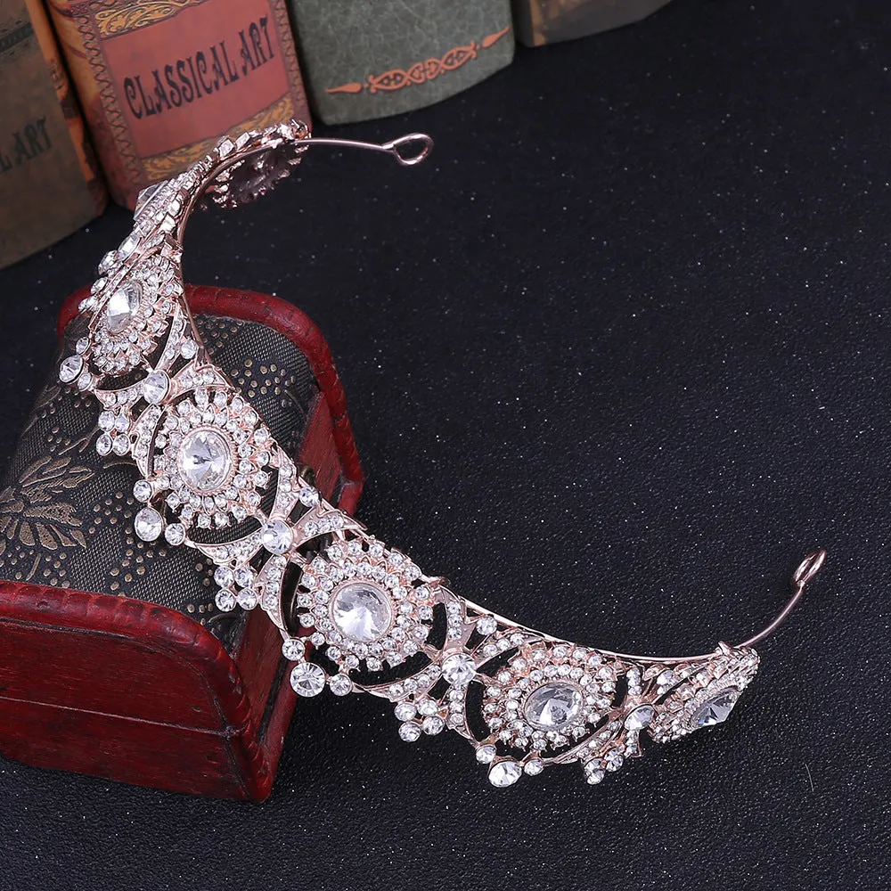Color Princess Full Crystal Crown Tiaras For Women Luxury Rhinestone Girls Tiaras Bride Wedding Hair Jewelry
