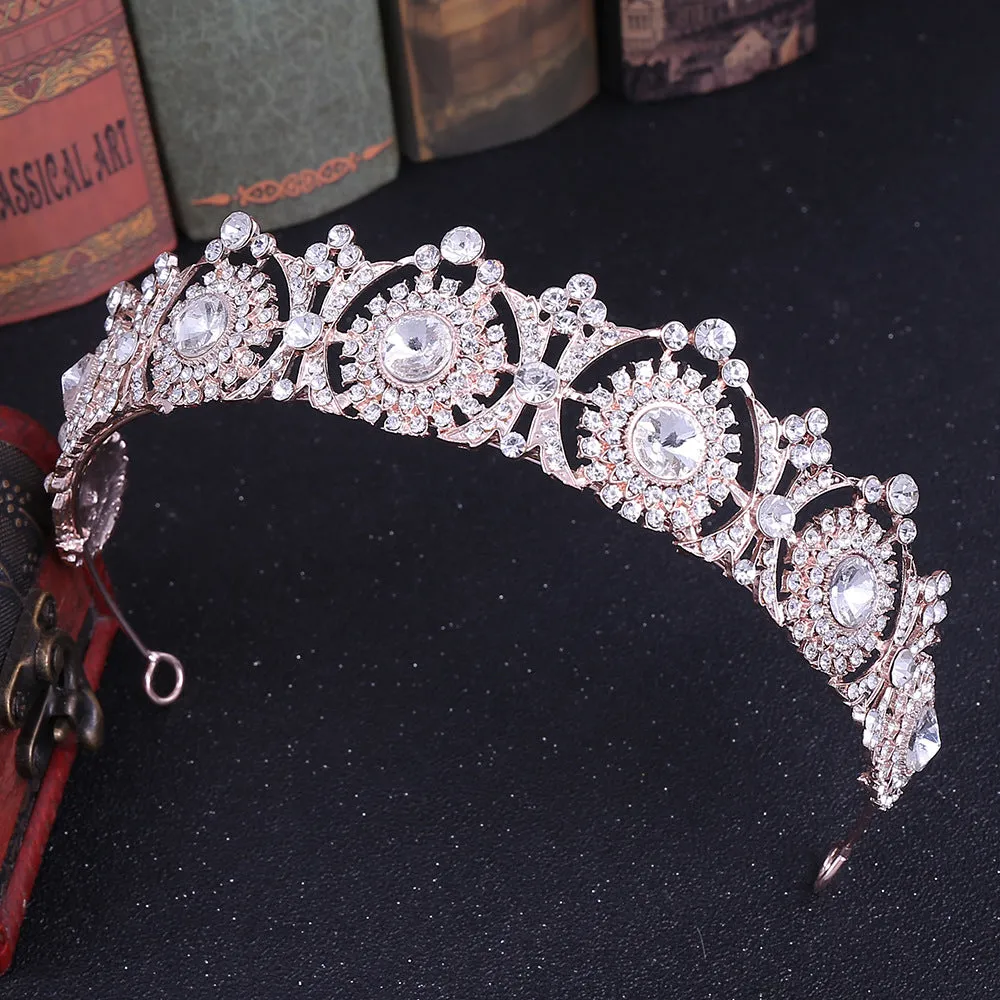 Color Princess Full Crystal Crown Tiaras For Women Luxury Rhinestone Girls Tiaras Bride Wedding Hair Jewelry