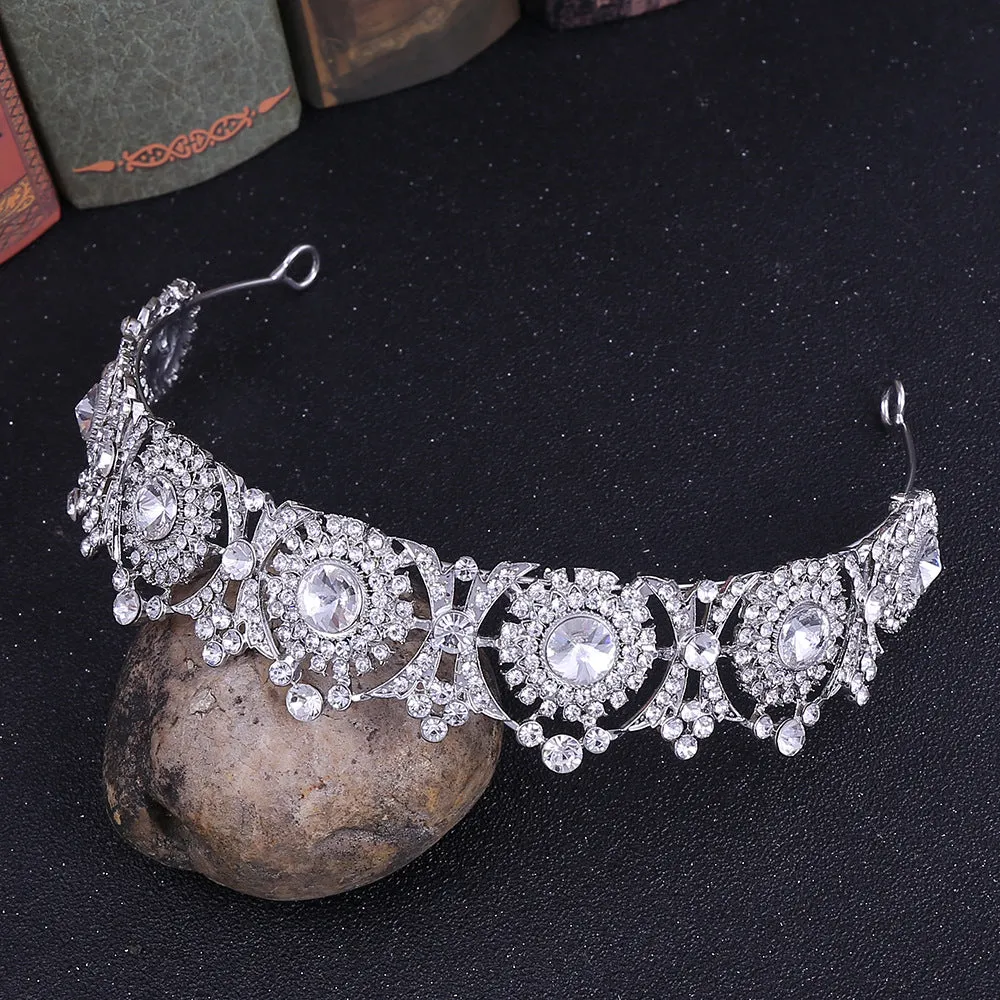 Color Princess Full Crystal Crown Tiaras For Women Luxury Rhinestone Girls Tiaras Bride Wedding Hair Jewelry