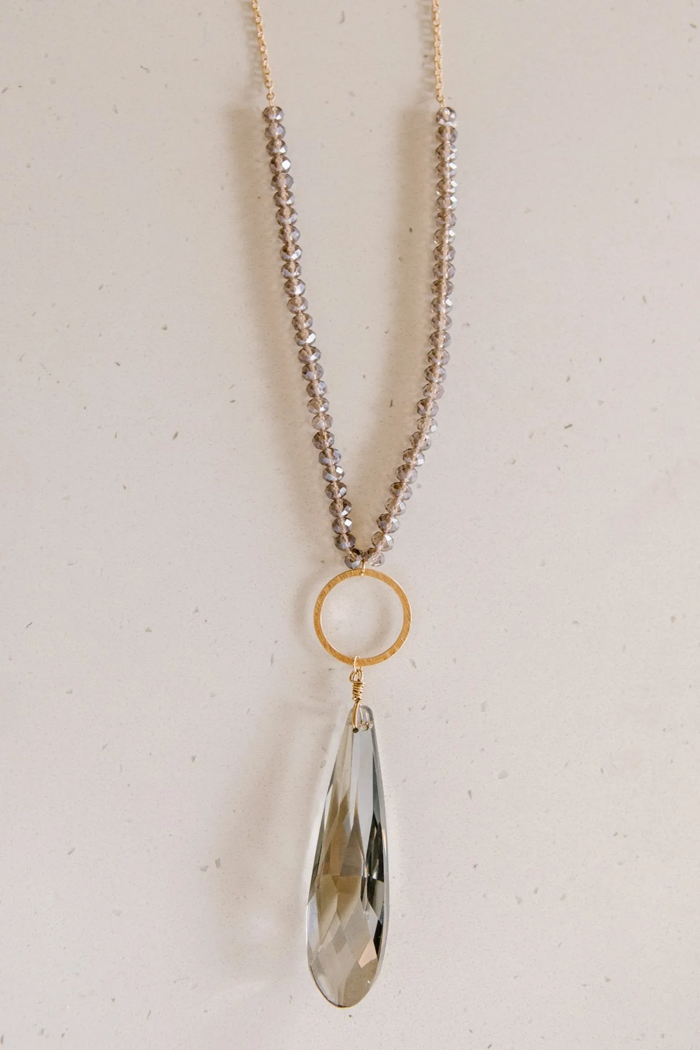 Crystal Teardrop Pendant Necklace in Gray- 12/7/2021
