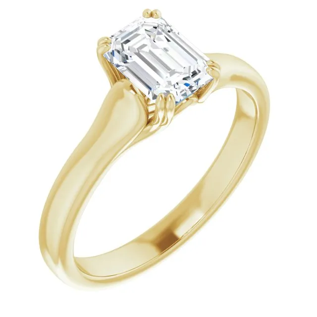 Cubic Zirconia Engagement Ring- The Alissa (Customizable Emerald Cut Solitaire with Under-trellis Design)