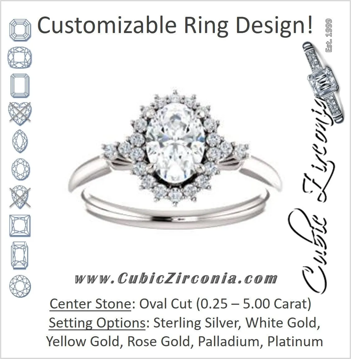 Cubic Zirconia Engagement Ring- The Amy Kiara (Customizable Oval Cut)