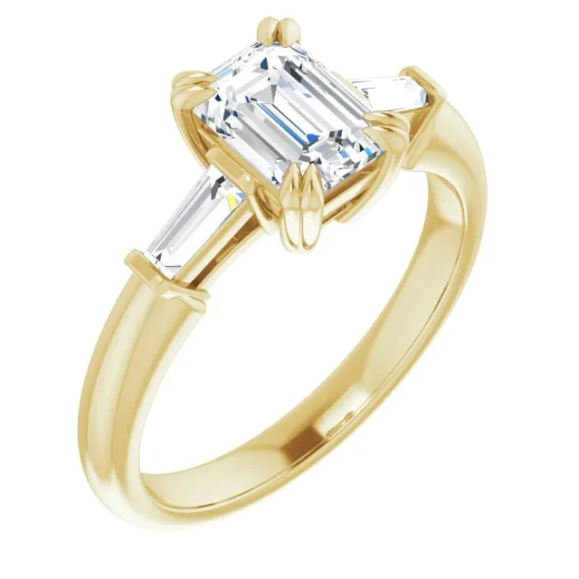 Cubic Zirconia Engagement Ring- The Betyhelena (Customizable 3-stone Radiant Cut Design with Tapered Baguettes)