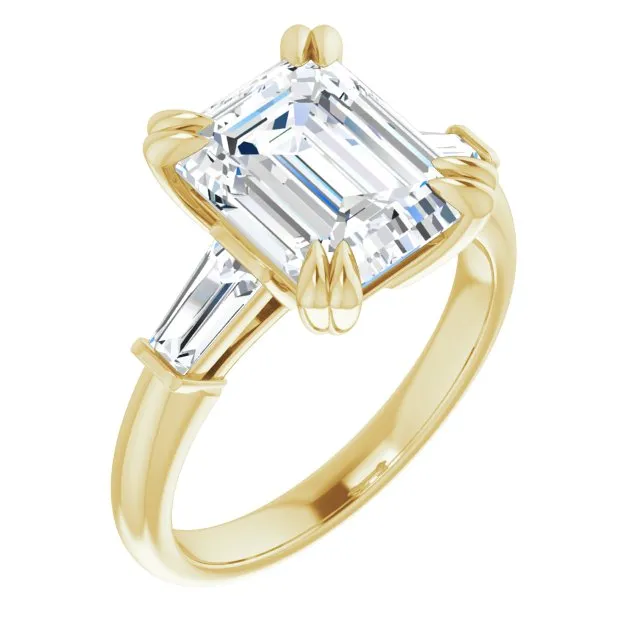 Cubic Zirconia Engagement Ring- The Betyhelena (Customizable 3-stone Radiant Cut Design with Tapered Baguettes)