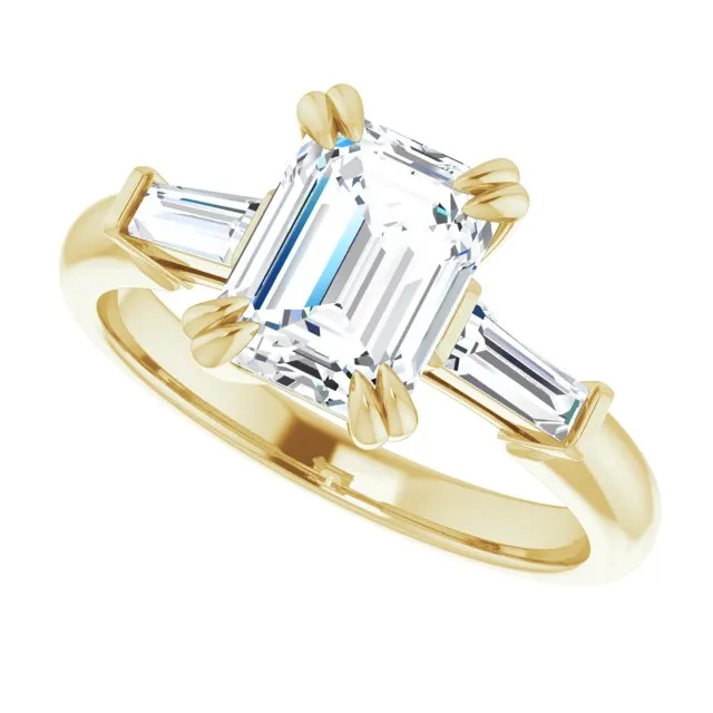 Cubic Zirconia Engagement Ring- The Betyhelena (Customizable 3-stone Radiant Cut Design with Tapered Baguettes)