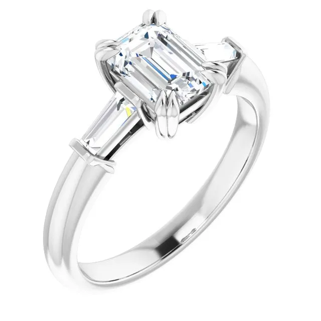 Cubic Zirconia Engagement Ring- The Betyhelena (Customizable 3-stone Radiant Cut Design with Tapered Baguettes)