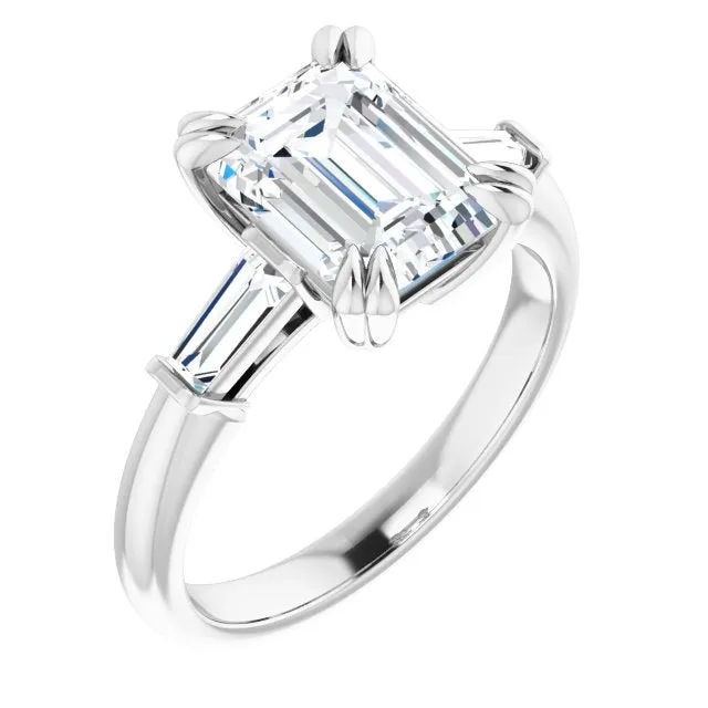 Cubic Zirconia Engagement Ring- The Betyhelena (Customizable 3-stone Radiant Cut Design with Tapered Baguettes)
