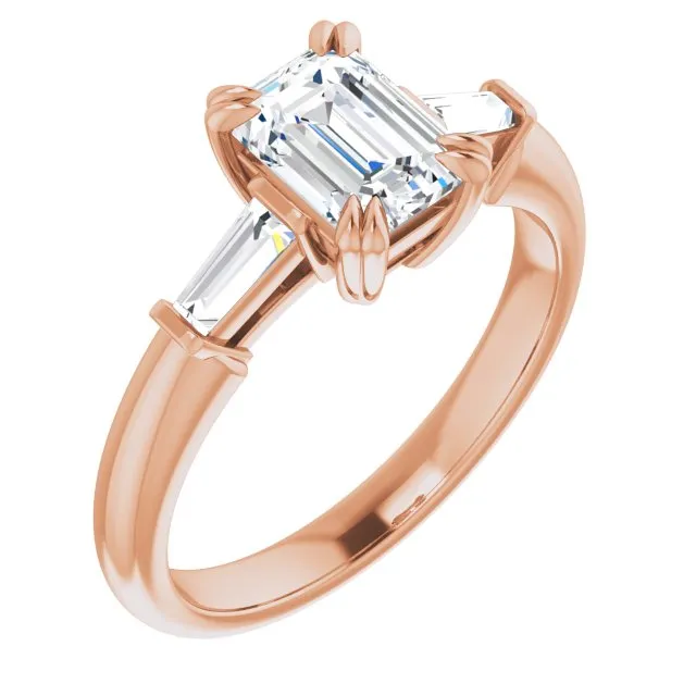 Cubic Zirconia Engagement Ring- The Betyhelena (Customizable 3-stone Radiant Cut Design with Tapered Baguettes)