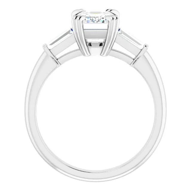 Cubic Zirconia Engagement Ring- The Betyhelena (Customizable 3-stone Radiant Cut Design with Tapered Baguettes)