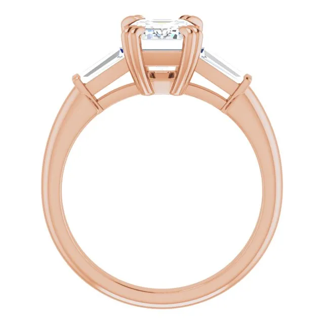 Cubic Zirconia Engagement Ring- The Betyhelena (Customizable 3-stone Radiant Cut Design with Tapered Baguettes)