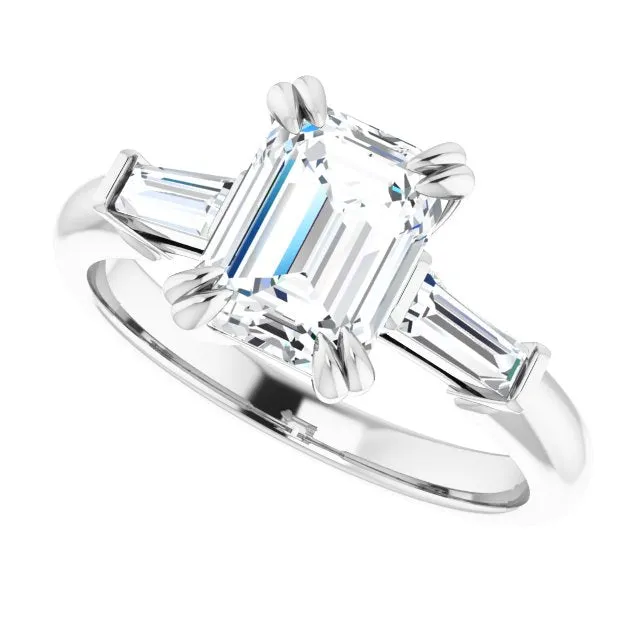 Cubic Zirconia Engagement Ring- The Betyhelena (Customizable 3-stone Radiant Cut Design with Tapered Baguettes)
