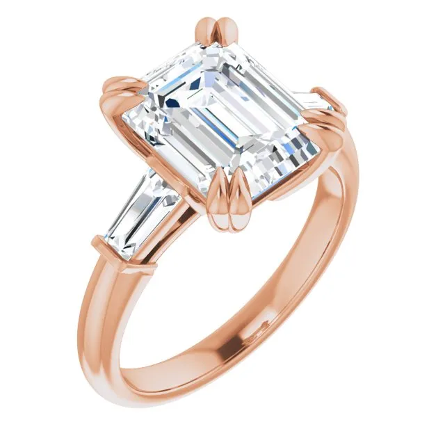 Cubic Zirconia Engagement Ring- The Betyhelena (Customizable 3-stone Radiant Cut Design with Tapered Baguettes)
