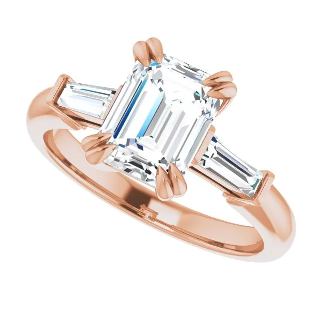 Cubic Zirconia Engagement Ring- The Betyhelena (Customizable 3-stone Radiant Cut Design with Tapered Baguettes)