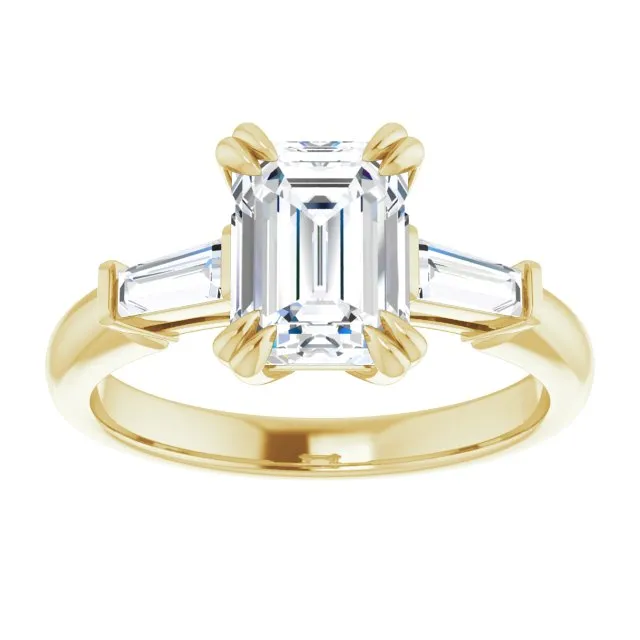 Cubic Zirconia Engagement Ring- The Betyhelena (Customizable 3-stone Radiant Cut Design with Tapered Baguettes)
