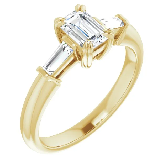 Cubic Zirconia Engagement Ring- The Betyhelena (Customizable 3-stone Radiant Cut Design with Tapered Baguettes)