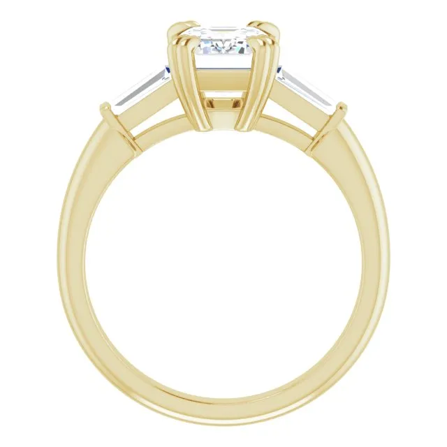 Cubic Zirconia Engagement Ring- The Betyhelena (Customizable 3-stone Radiant Cut Design with Tapered Baguettes)
